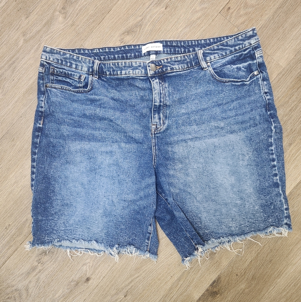 Lane Bryant Mid-Wash Mid-Rise Denim Cutoff Bermuda Shorts - Size 24